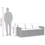 fekete 3 személyes polyrattan kerti kanapé párnákkal