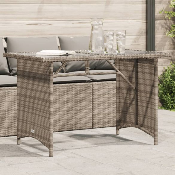 szürke polyrattan üveglapos kerti asztal 110x68x70 cm