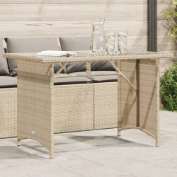 bézs polyrattan üveglapos kerti asztal 110x68x70 cm