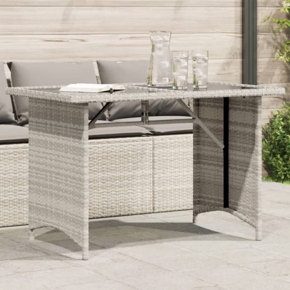 szürke polyrattan üveglapos kerti asztal 110x68x70 cm