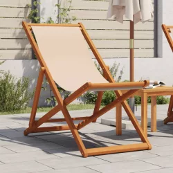   bézs tömör eukaliptuszfa és szövet összecsukható strandszék