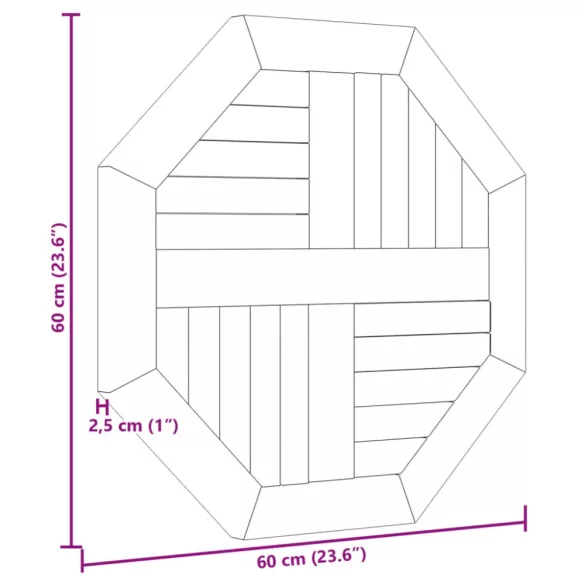tömör tíkfa nyolcszögletű asztallap 60 x 60 x 2,5 cm