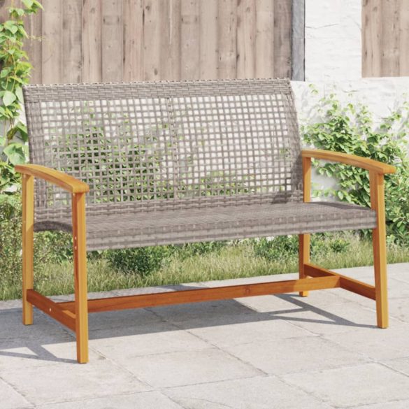 szürke polyrattan és akácfa kerti pad 112 cm