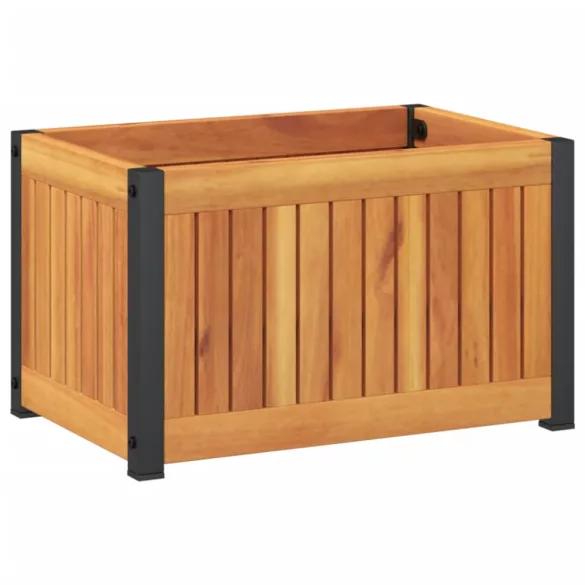 tömör akácfa és acél kerti virágtartó 45 x 30 x 27,5 cm