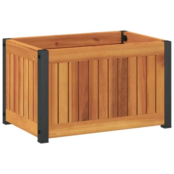 tömör akácfa és acél kerti virágtartó 45 x 30 x 27,5 cm
