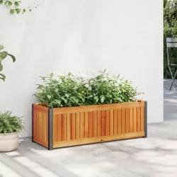   tömör akácfa és acél kerti virágtartó 80 x 30 x 27,5 cm