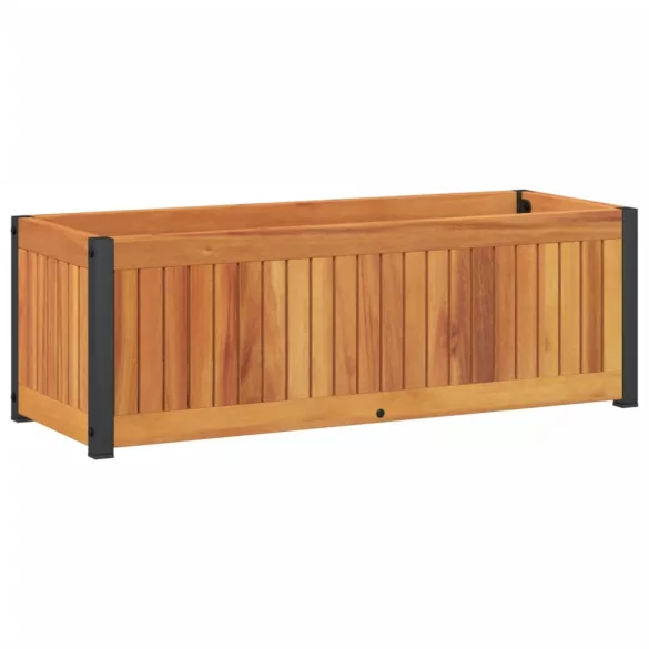 tömör akácfa és acél kerti virágtartó 80 x 30 x 27,5 cm