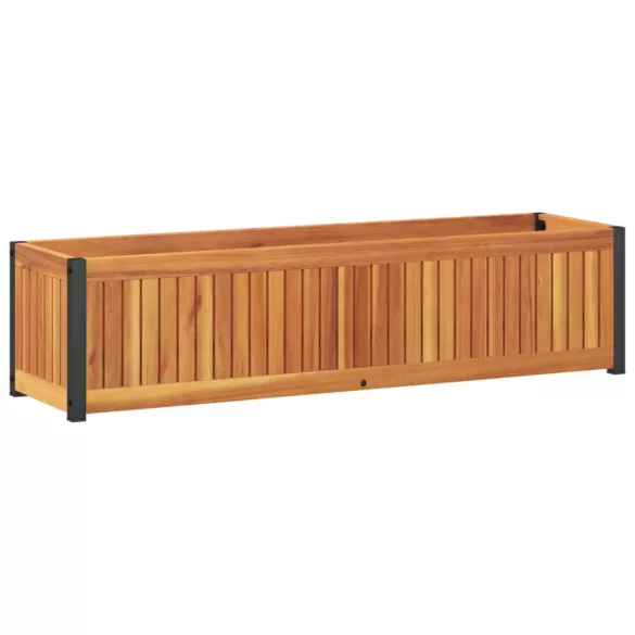 tömör akácfa és acélkerti virágtartó 110 x 30 x 27,5 cm