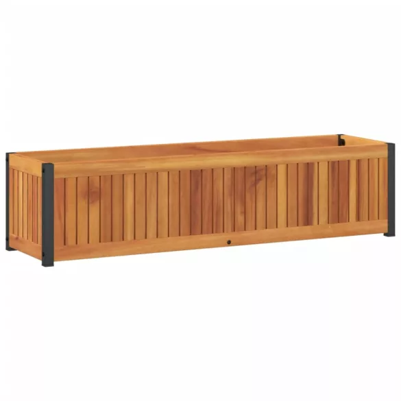 tömör akácfa és acélkerti virágtartó 110 x 30 x 27,5 cm