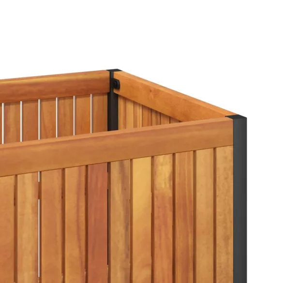 tömör akácfa és acélkerti virágtartó 110 x 30 x 27,5 cm