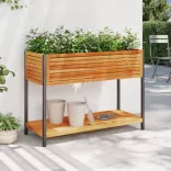 tömör akácfa és acél kerti virágtartó polccal 110 x 45 x 80 cm