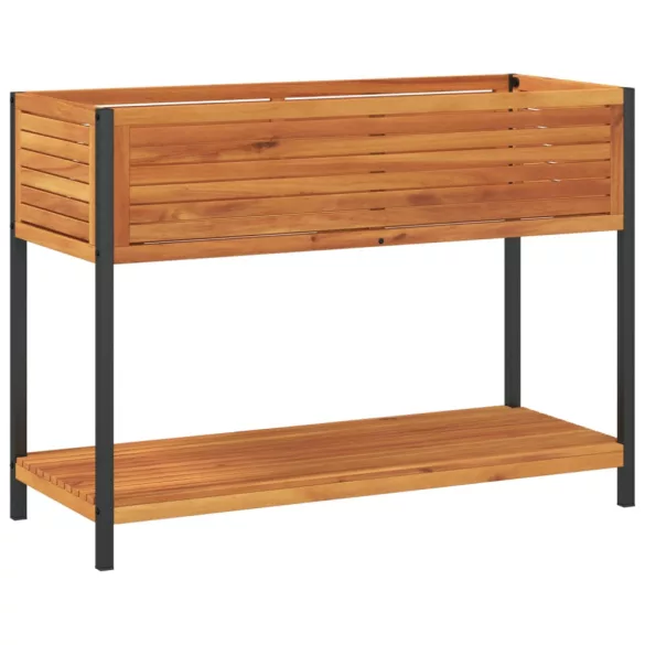 tömör akácfa és acél kerti virágtartó polccal 110 x 45 x 80 cm