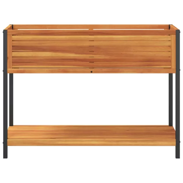 tömör akácfa és acél kerti virágtartó polccal 110 x 45 x 80 cm