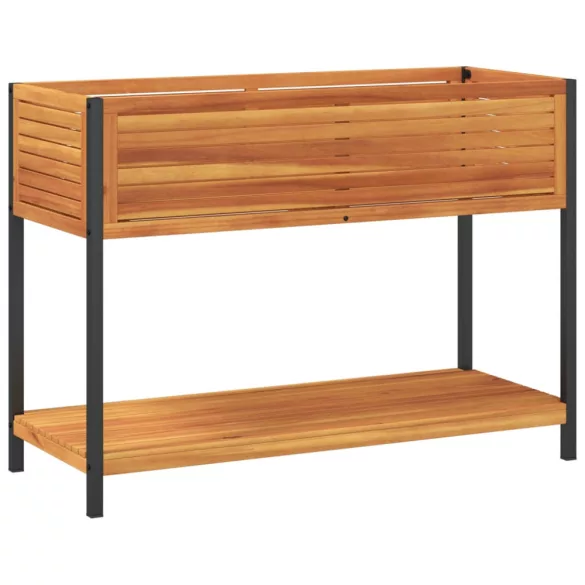 tömör akácfa és acél kerti virágtartó polccal 110 x 45 x 80 cm