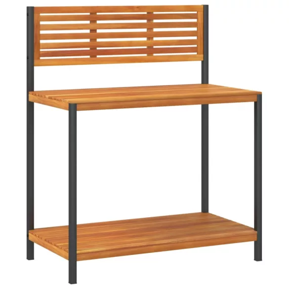 tömör akácfa és acél kerti munkaasztal 90 x 50 x 110 cm