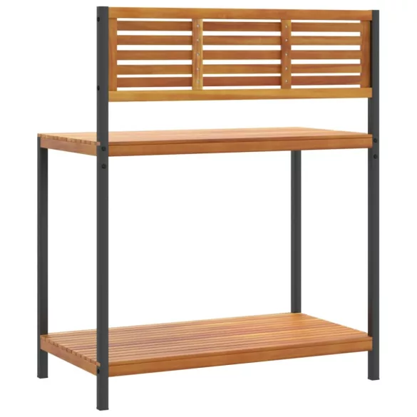 tömör akácfa és acél kerti munkaasztal 90 x 50 x 110 cm