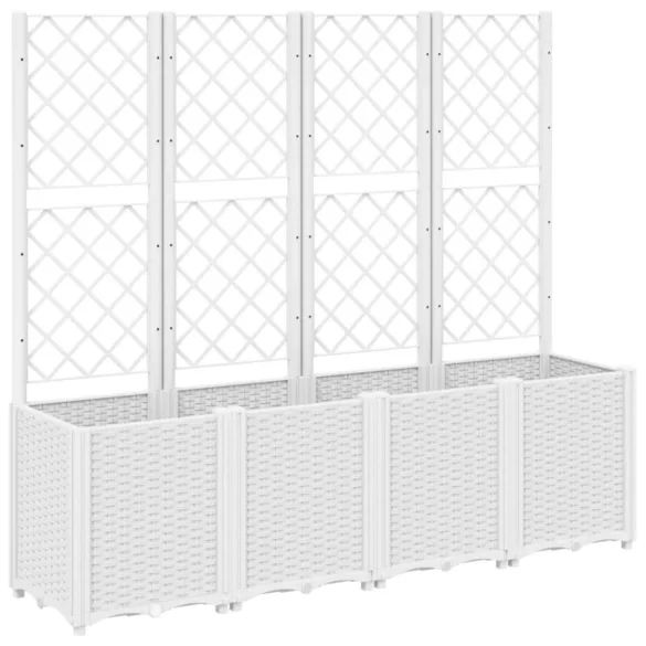 fehér polipropilén rácsos kerti ültetőláda 160 x 40 x 140 cm