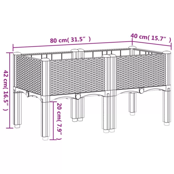 világosszürke PP rácsos kerti ültetőláda 80 x 40 x 42 cm