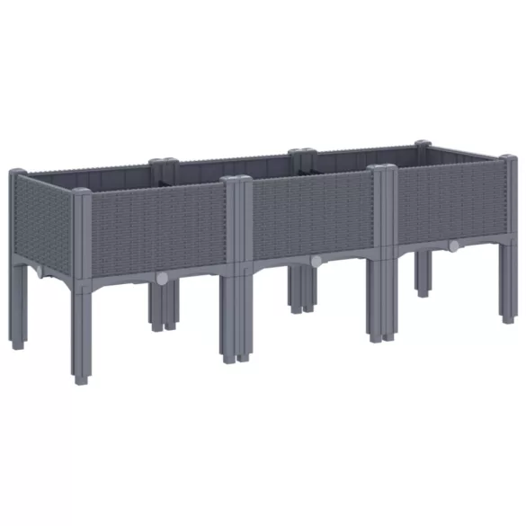 kékszürke PP rácsos kerti ültetőláda 120 x 40 x 42 cm