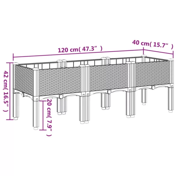 kékszürke PP rácsos kerti ültetőláda 120 x 40 x 42 cm