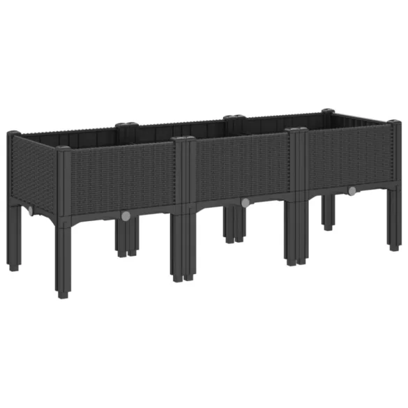 fekete PP rácsos kerti ültetőláda 120 x 40 x 42 cm
