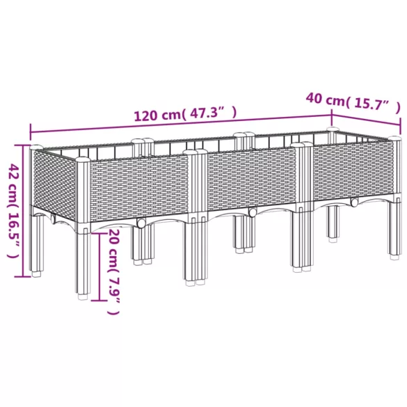 fekete PP rácsos kerti ültetőláda 120 x 40 x 42 cm