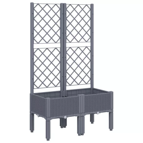 kékszürke PP rácsos kerti ültetőláda 80 x 40 x 142 cm