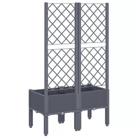 kékszürke PP rácsos kerti ültetőláda 80 x 40 x 142 cm