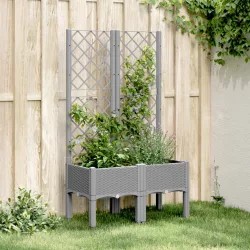  világosszürke PP rácsos kerti ültetőláda 80 x 40 x 142 cm