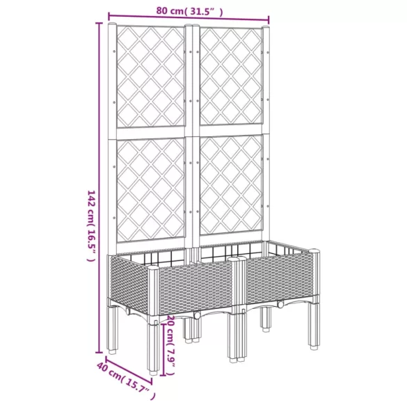 világosszürke PP rácsos kerti ültetőláda 80 x 40 x 142 cm