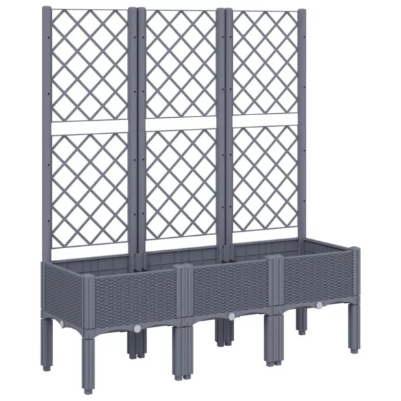 kékszürke PP rácsos kerti ültetőláda 120 x 40 x 142 cm