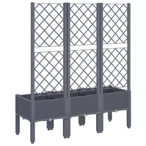 kékszürke PP rácsos kerti ültetőláda 120 x 40 x 142 cm