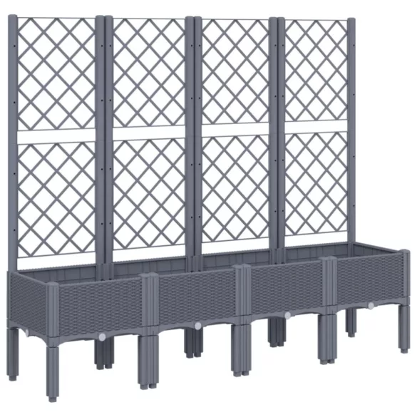 kékszürke PP rácsos kerti ültetőláda 160 x 40 x 142 cm