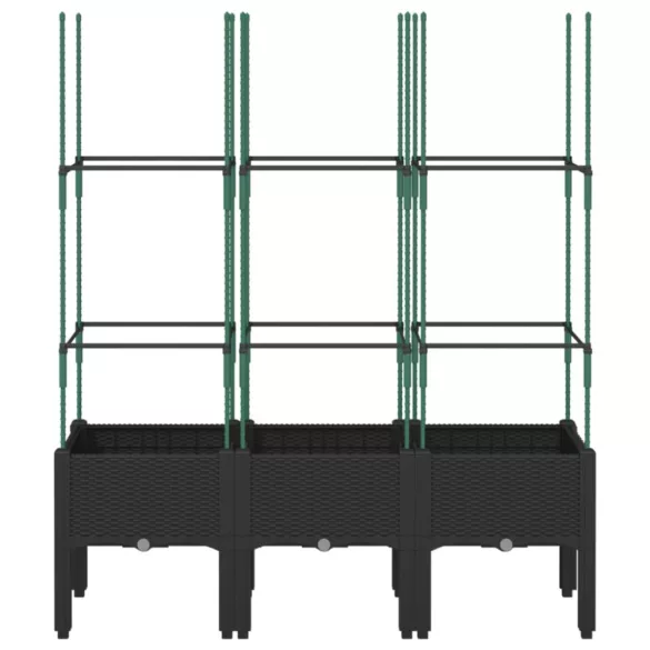 fekete polipropilén rácsos kerti ültetőláda 120 x 40 x 142,5 cm