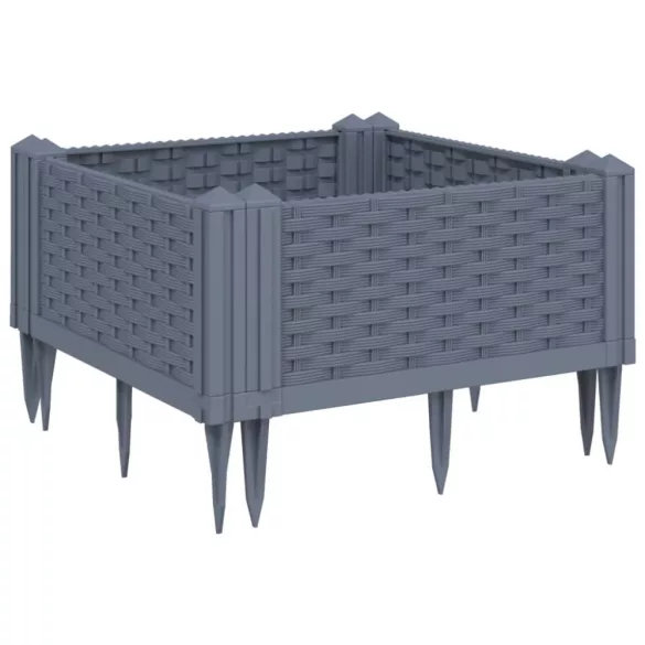 kékszürke PP kerti virágláda cövekekkel 42,5 x 42,5 x 28,5 cm