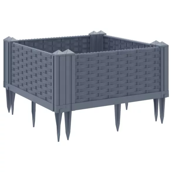 kékszürke PP kerti virágláda cövekekkel 42,5 x 42,5 x 28,5 cm