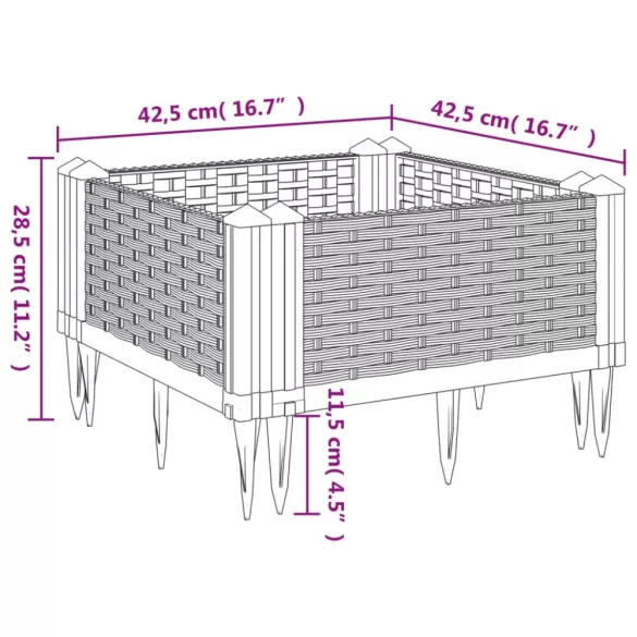 kékszürke PP kerti virágláda cövekekkel 42,5 x 42,5 x 28,5 cm