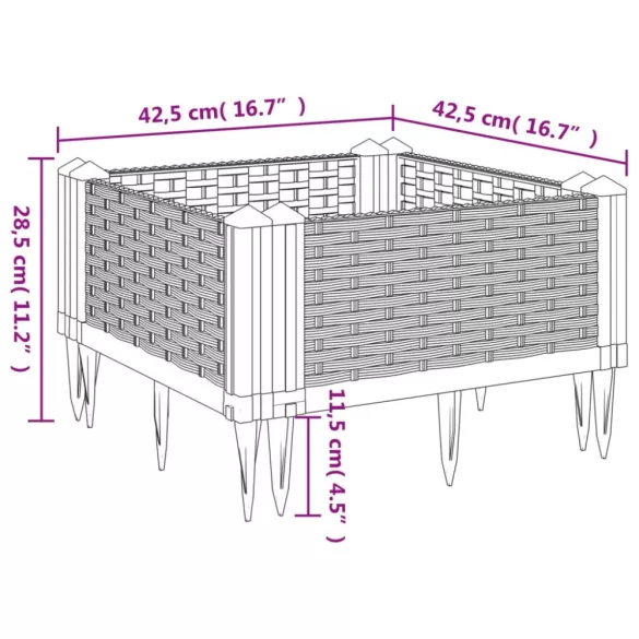 fehér polipropilén kerti virágláda cövekekkel 42,5x42,5x28,5 cm