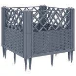kékszürke PP kerti virágláda cövekekkel 43,5 x 43,5 x 43,5 cm