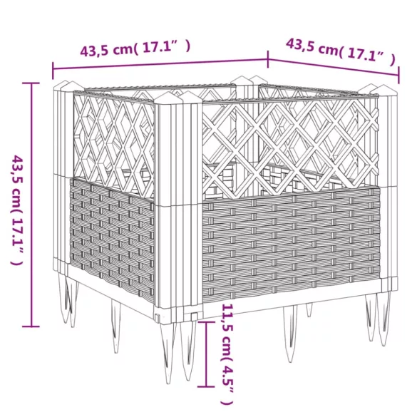 kékszürke PP kerti virágláda cövekekkel 43,5 x 43,5 x 43,5 cm