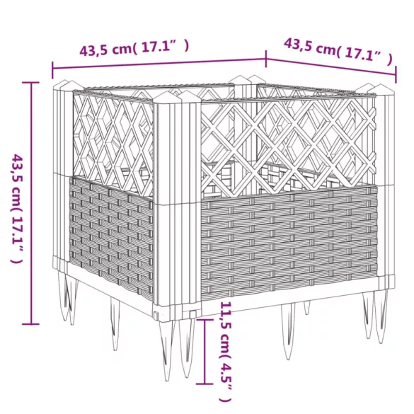 fehér polipropilén kerti virágláda cövekekkel 42,5x42,5x28,5 cm