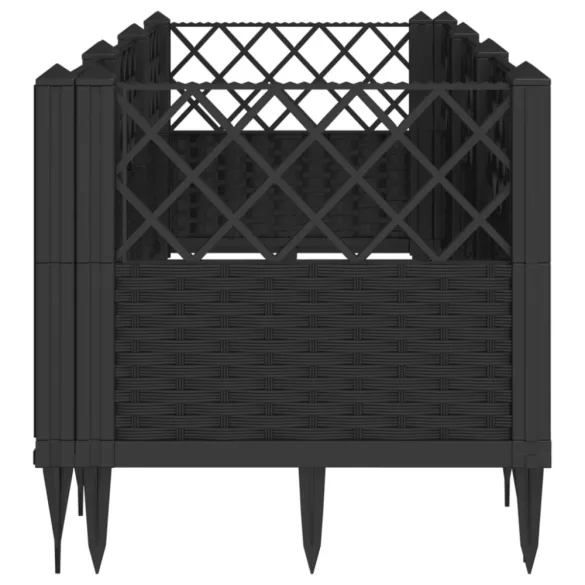 fekete PP kerti virágláda cövekekkel 123,5 x 43,5 x 43,5 cm