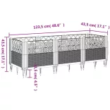 fekete PP kerti virágláda cövekekkel 123,5 x 43,5 x 43,5 cm