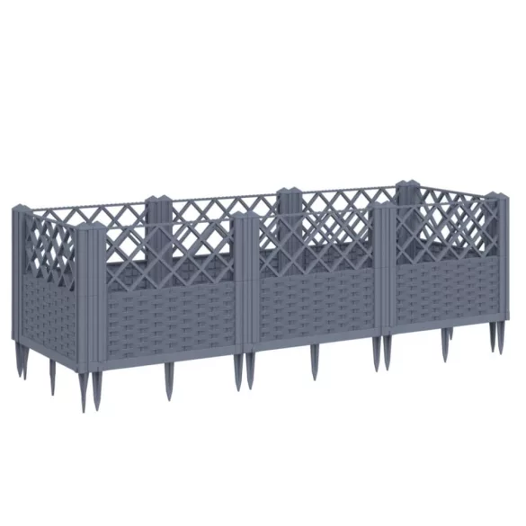 kékszürke PP kerti virágláda cövekekkel 123,5 x 43,5 x 43,5 cm