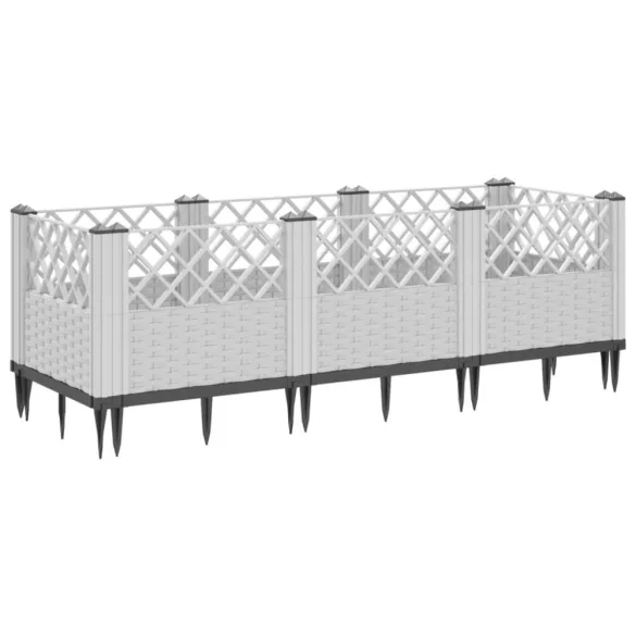 fehér polipropilén kerti virágláda cövekekkel 123,5x43,5x43,5cm