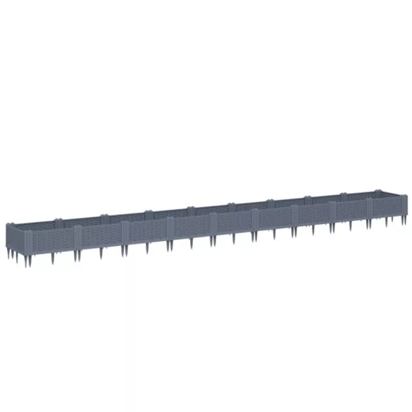 kékszürke PP kerti virágláda cövekekkel 362,5 x 42,5 x 28,5 cm