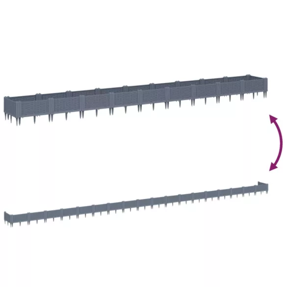 kékszürke PP kerti virágláda cövekekkel 362,5 x 42,5 x 28,5 cm
