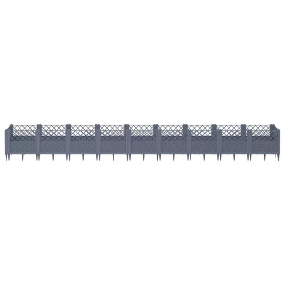 kékszürke PP kerti virágláda cövekekkel 363,5 x 43,5 x 43,5 cm