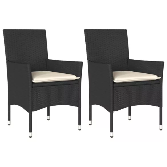 2 db fekete polyrattan kerti szék párnával
