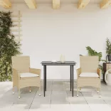 2 db bézs polyrattan kerti szék párnával
